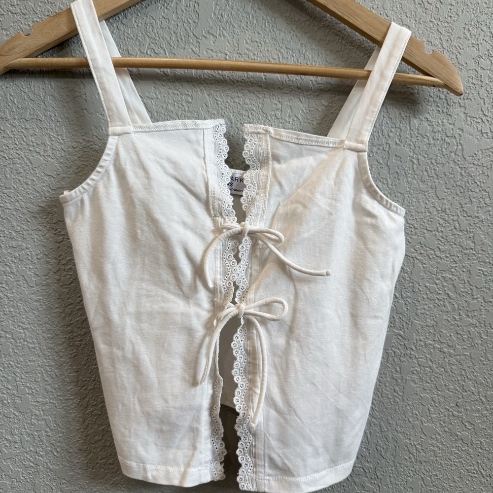 Primark XS Unstructured Corset Style Tie Front Tank Top White Lace Crochet